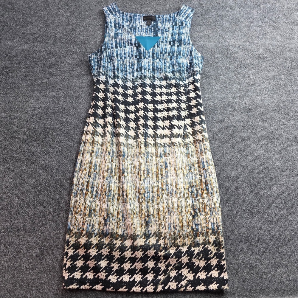Worthington Sheath Dress Mixed Print Houndstooth‎ Sleeveless Blue Black 4 Womens